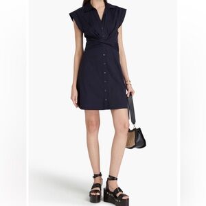 Veronica Beard Navy Twist-Front Button Nagano Dress